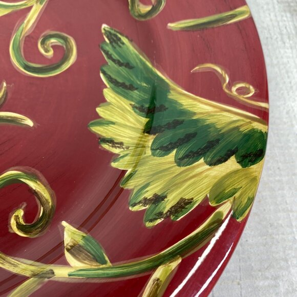 Table Top Gallery “Cabernet” Avellino 9” Luncheon/Salad  Tabletops AVELLINO CABERNET Hand Painted Red Earthenware Dinner Plates Set 2 NEW